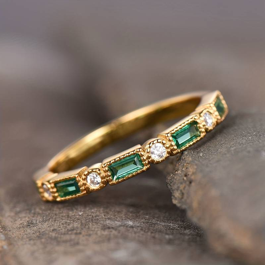 Amelia | Vintage Green Inlaid Zirconia Gold Ring