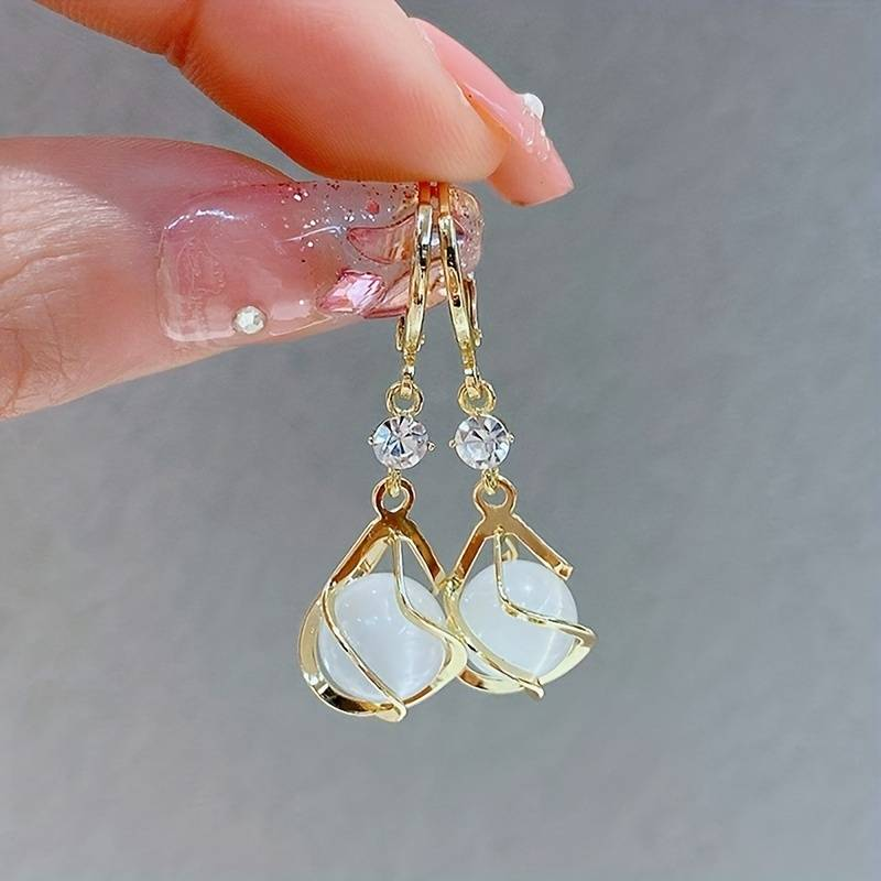 Lila | Vintage White Opal Dangling Golden Earrings